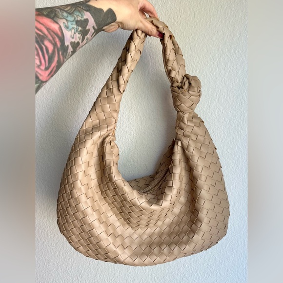 Tan Woven Faux Leather Shoulder Bag - Picture 1 of 3